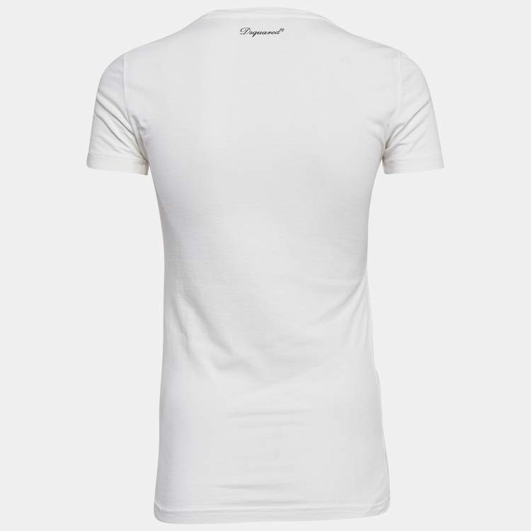 Pre Owned Dsquared2 White Print Cotton Short Sleeve T-Shirt S