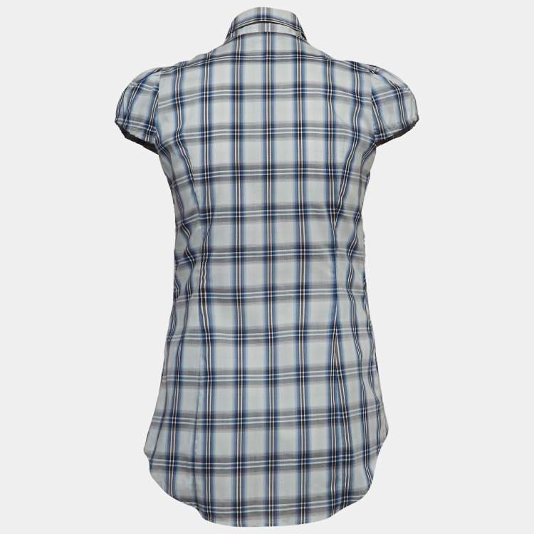 Pre Owned Dsquared2 Blue Checked Cotton Buttoned Short Puff Sleeve Shirt M
