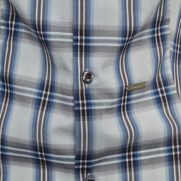 Pre Owned Dsquared2 Blue Checked Cotton Buttoned Short Puff Sleeve Shirt M