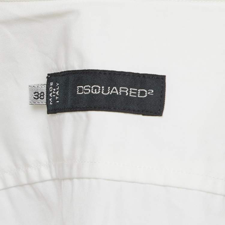 Pre Owned Dsquared2 White Cotton Neck Embellished Shirt S