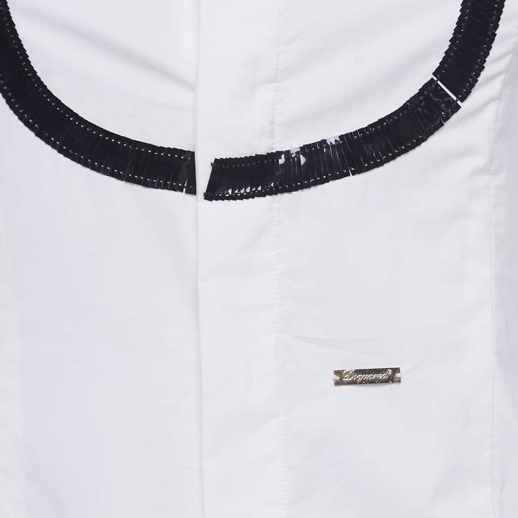 Pre Owned Dsquared2 White Cotton Neck Embellished Shirt S