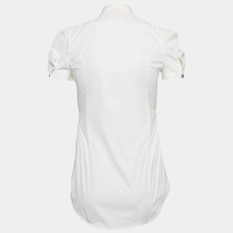 Pre Owned Dsquared2 White Cotton Neck Embellished Shirt S