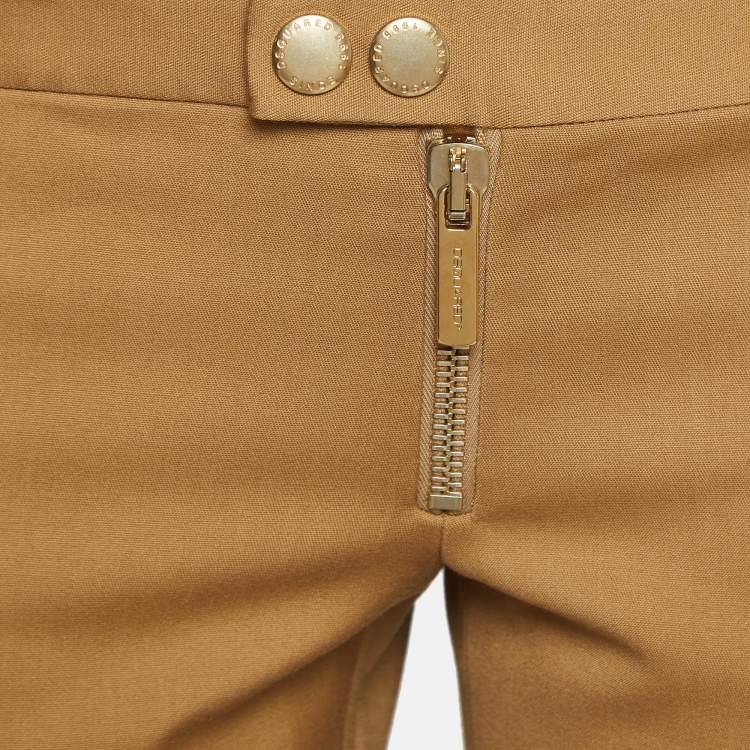 Pre Owned Dsquared2 Brown Gabardine Zipper Detail Trousers M