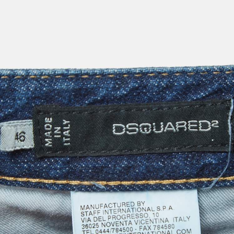 Pre Owned Dsquared2 Navy Blue Paint Splashed Distressed Denim Buttoned Jean L Waist 34"