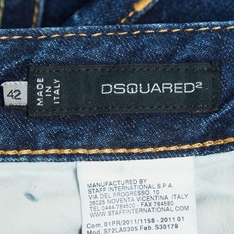 Pre Owned Dsquared2 Blue Distressed Denim Frayed Skinny Jeans M Waist 30"