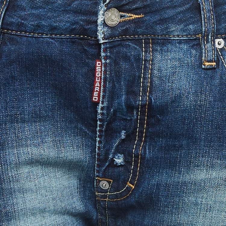 Pre Owned Dsquared2 Blue Distressed Denim Frayed Skinny Jeans M Waist 30"
