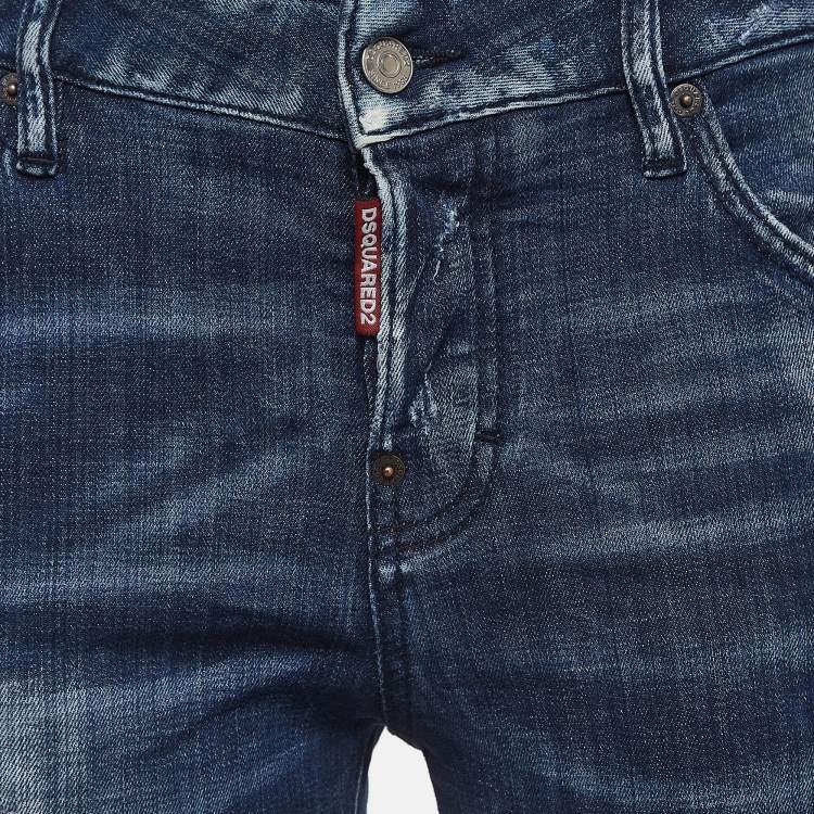 Pre Owned Dsquared2 Blue Distressed Denim Cropped Jeans S Waist 33"