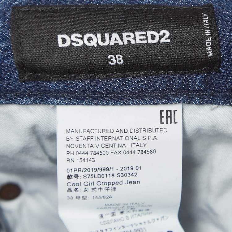 Pre Owned Dsquared2 Blue Distressed Denim Cropped Jeans S Waist 33"