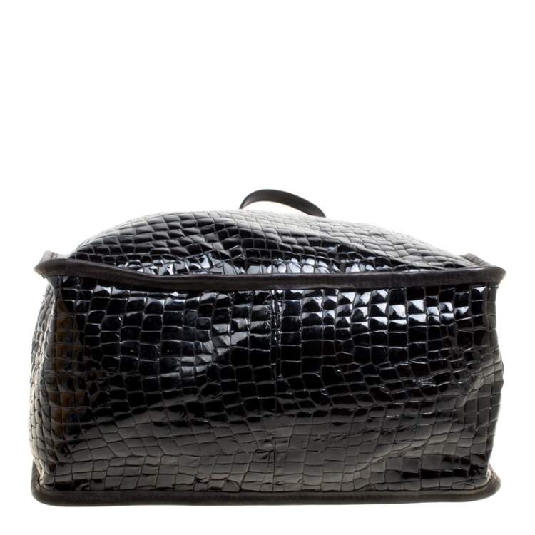 Pre Owned Dsquared2 Black Croc Embossed Patent Leather Tote