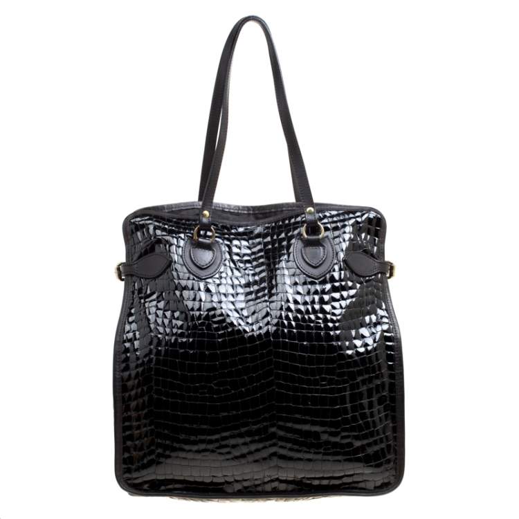 Pre Owned Dsquared2 Black Croc Embossed Patent Leather Tote