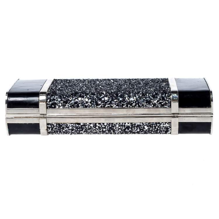 Pre Owned Dsquared2 Black Patent Leather and Glitter Box Clutch