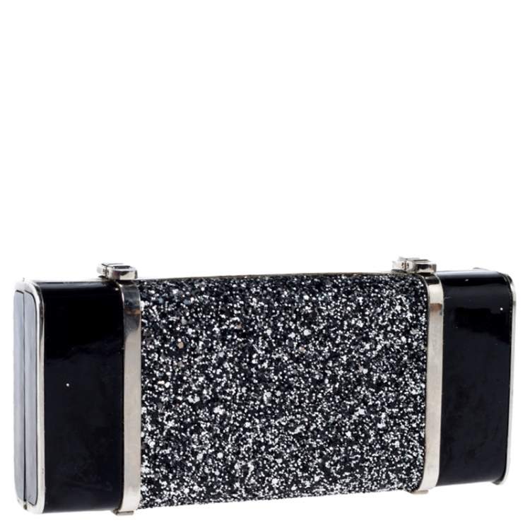 Pre Owned Dsquared2 Black Patent Leather and Glitter Box Clutch