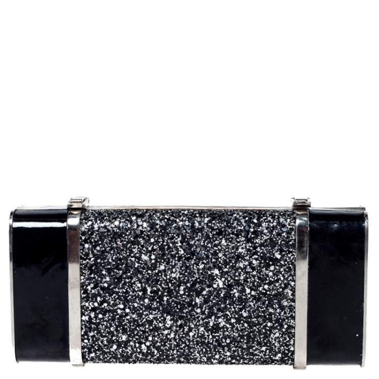 Pre Owned Dsquared2 Black Patent Leather and Glitter Box Clutch