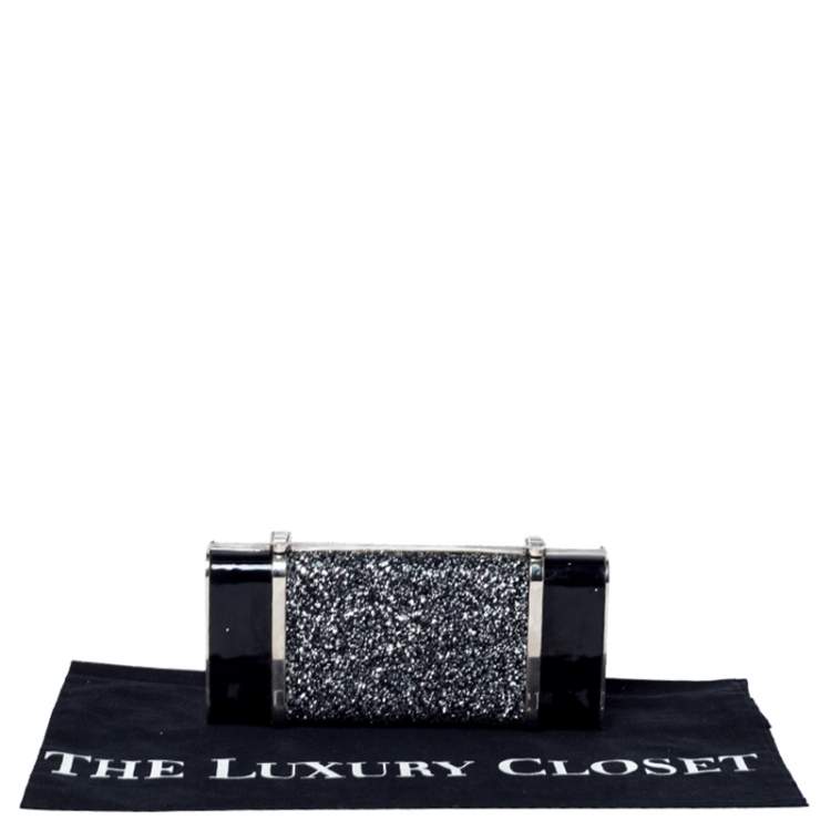 Pre Owned Dsquared2 Black Patent Leather and Glitter Box Clutch