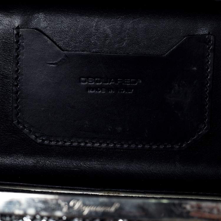 Pre Owned Dsquared2 Black Patent Leather and Glitter Box Clutch
