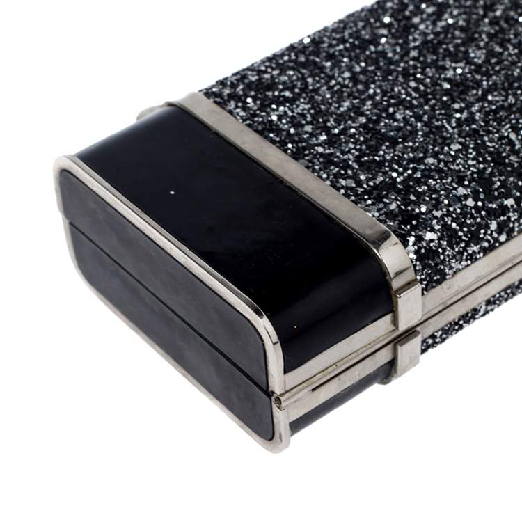 Pre Owned Dsquared2 Black Patent Leather and Glitter Box Clutch