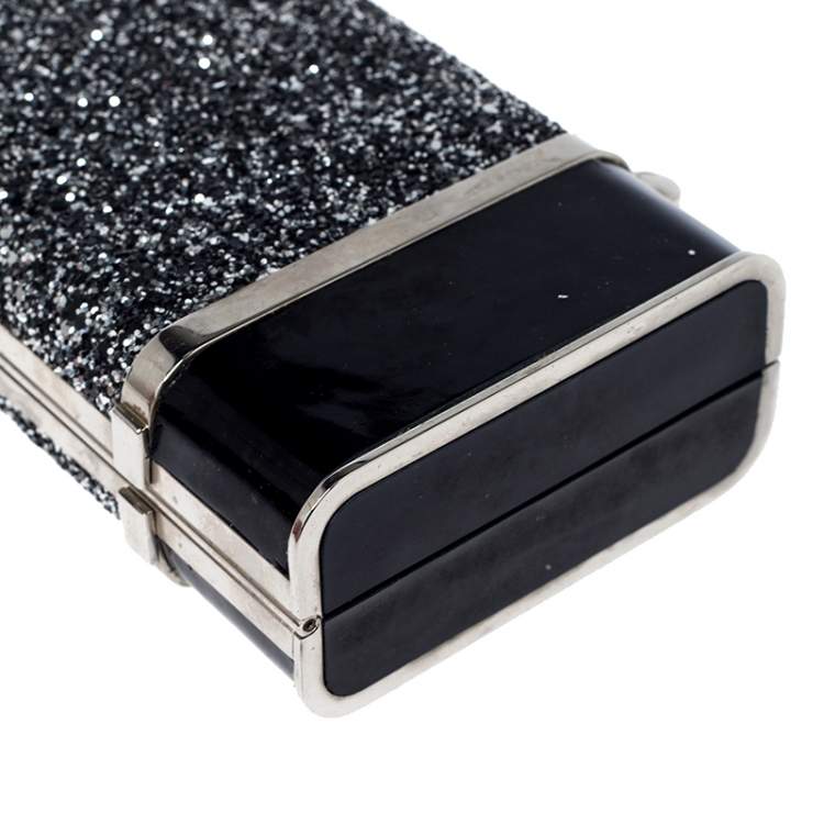 Pre Owned Dsquared2 Black Patent Leather and Glitter Box Clutch