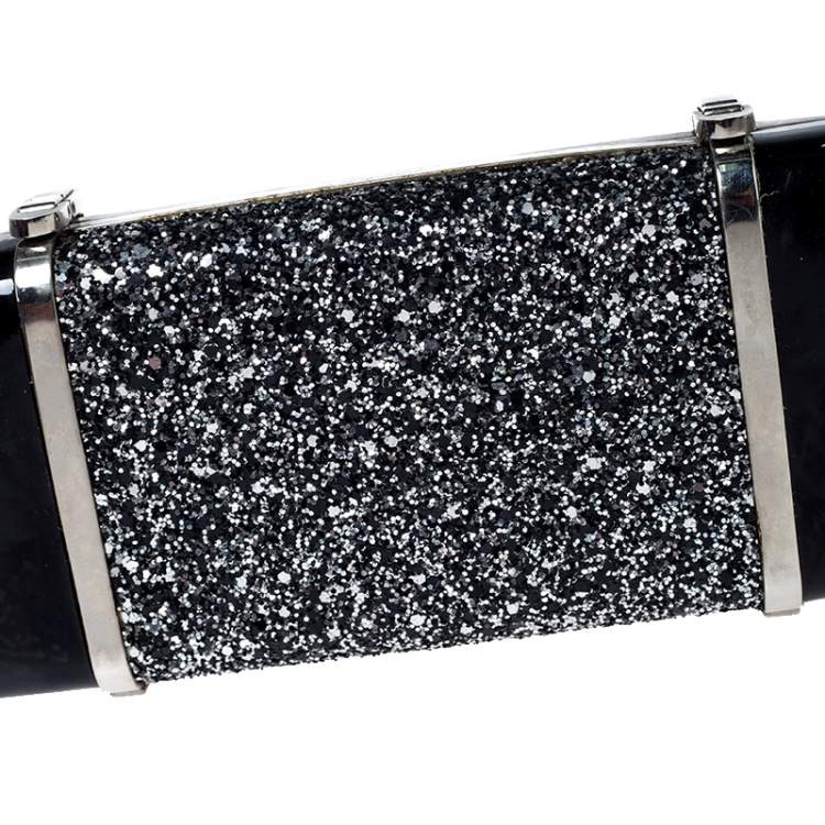 Pre Owned Dsquared2 Black Patent Leather and Glitter Box Clutch
