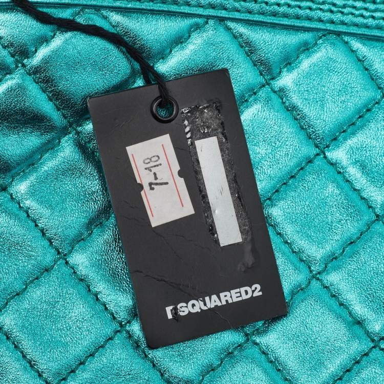 Pre Owned Dsquared2 Metallic Blue Leather Babe Wire Chain Clutch