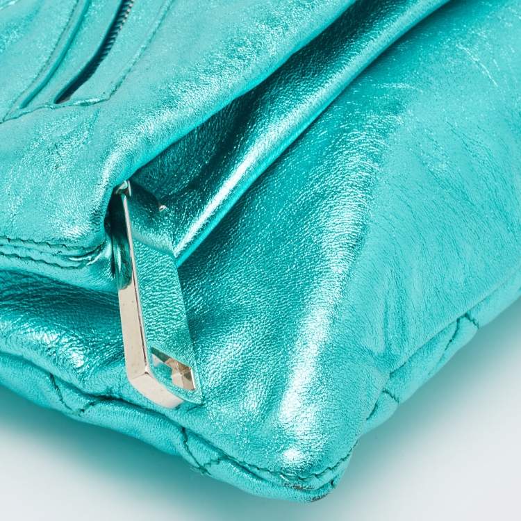 Pre Owned Dsquared2 Metallic Blue Leather Babe Wire Chain Clutch