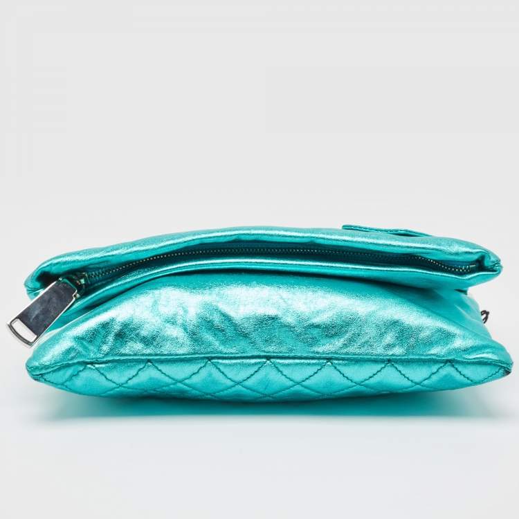 Pre Owned Dsquared2 Metallic Blue Leather Babe Wire Chain Clutch