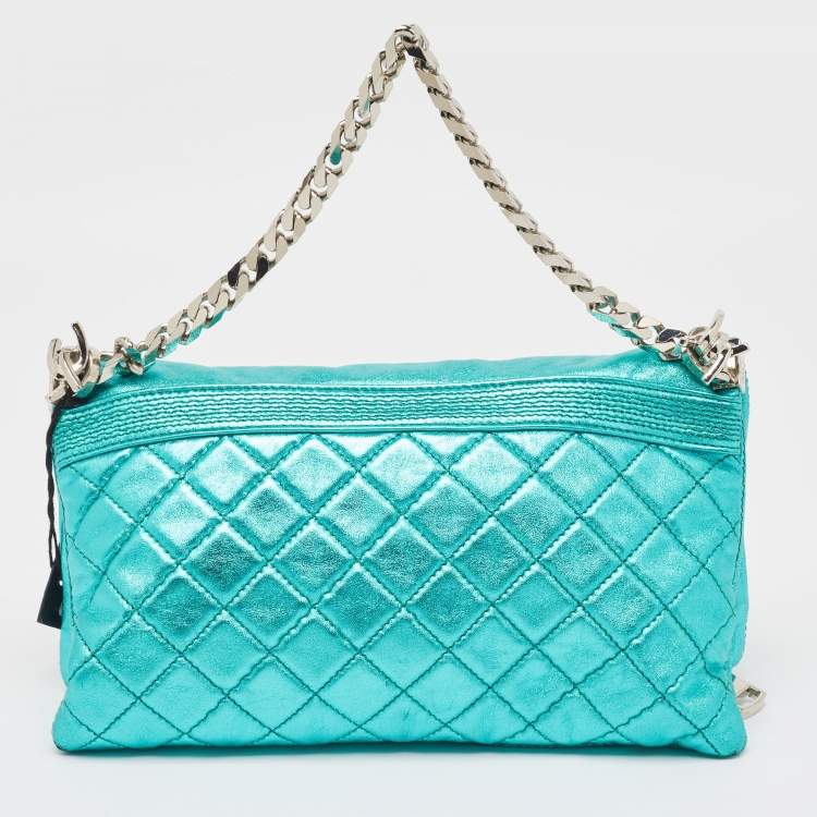 Pre Owned Dsquared2 Metallic Blue Leather Babe Wire Chain Clutch