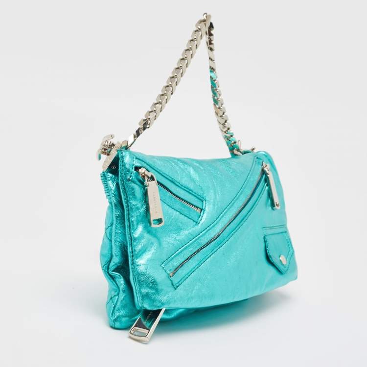 Pre Owned Dsquared2 Metallic Blue Leather Babe Wire Chain Clutch