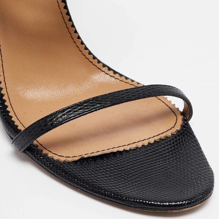 Pre Owned Dsquared2 Black Lizard Embossed Leather Ankle Strap Sandals Size 40