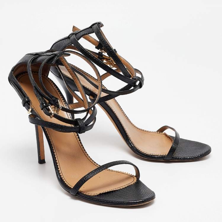 Pre Owned Dsquared2 Black Lizard Embossed Leather Ankle Strap Sandals Size 40
