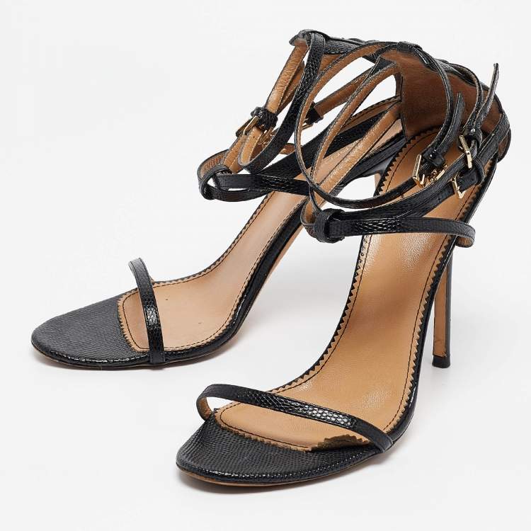 Pre Owned Dsquared2 Black Lizard Embossed Leather Ankle Strap Sandals Size 40