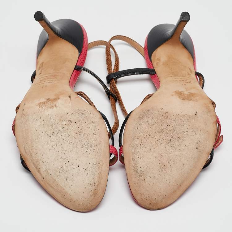 Pre Owned Dsquared2 Multicolor Lizard Embossed Leather Slingback Sandals Size 38