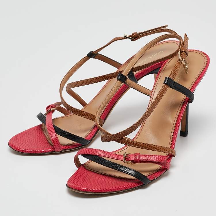 Pre Owned Dsquared2 Multicolor Lizard Embossed Leather Slingback Sandals Size 38