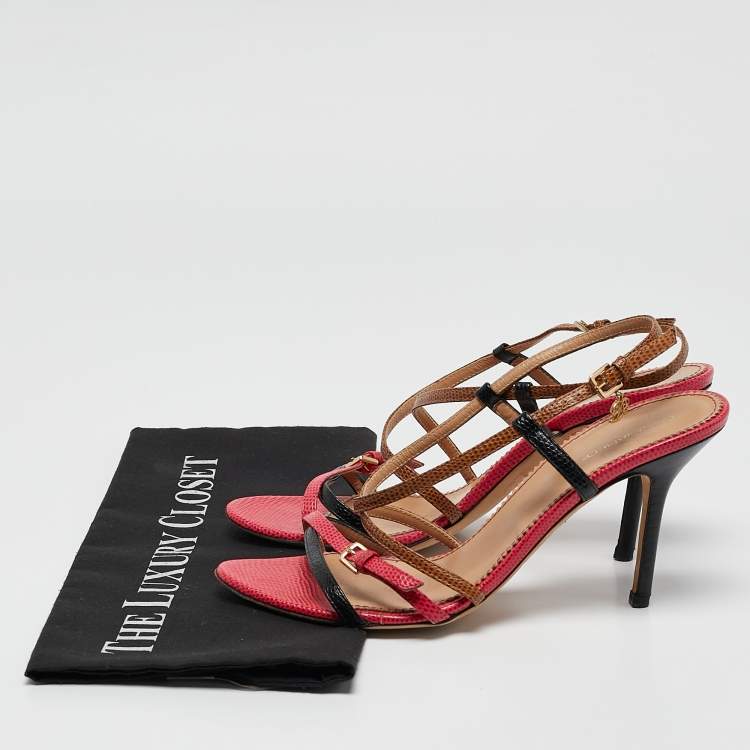 Pre Owned Dsquared2 Multicolor Lizard Embossed Leather Slingback Sandals Size 38