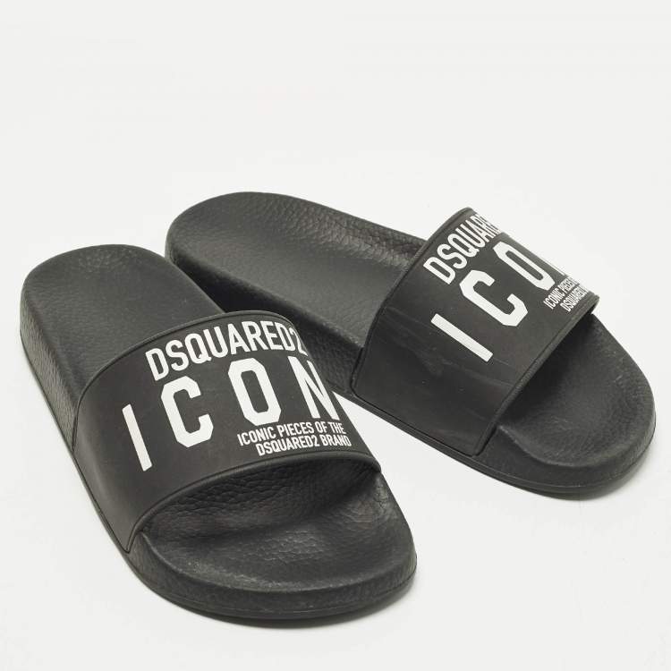 مملوكة مسبقًا Dsquared2 Icon Size 36 Black Rubber Pool Slide