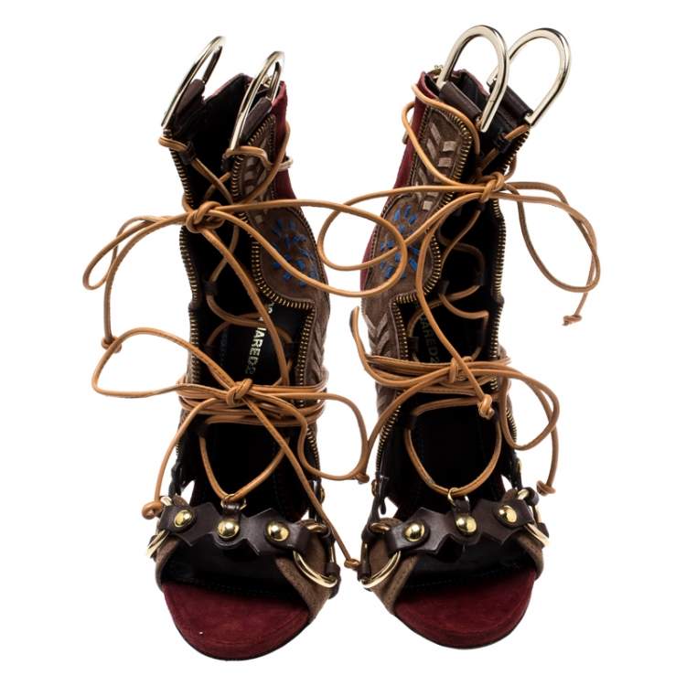 Pre Owned Dsquared2 Multicolor Suede And Leather Eskimo Studded Sandals Size 39