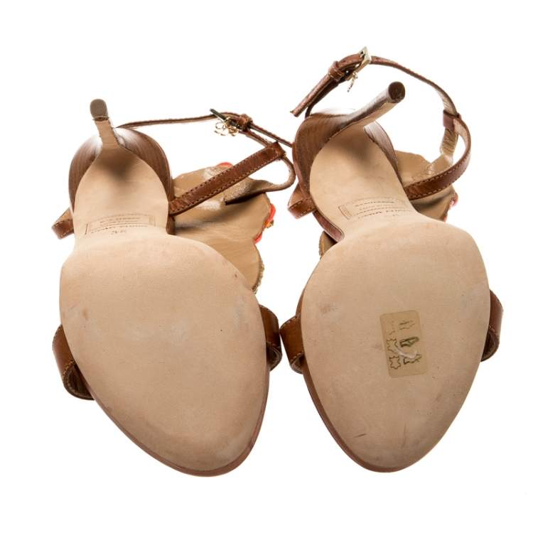 Pre Owned Dsquared2 Brown Leather Embellished Ankle Strap Sandals Size 35