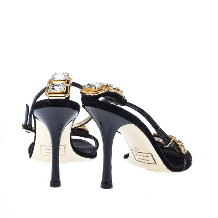 Pre Owned Dsquared 2 Black Suede and Leather Embellished Ankle Strap Sandals Size 38