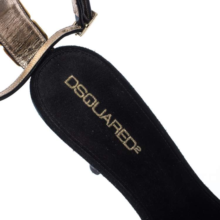 Pre Owned Dsquared 2 Black Suede and Leather Embellished Ankle Strap Sandals Size 38