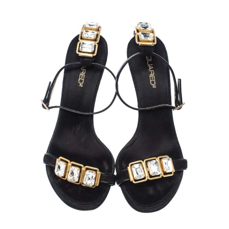 Pre Owned Dsquared 2 Black Suede and Leather Embellished Ankle Strap Sandals Size 38