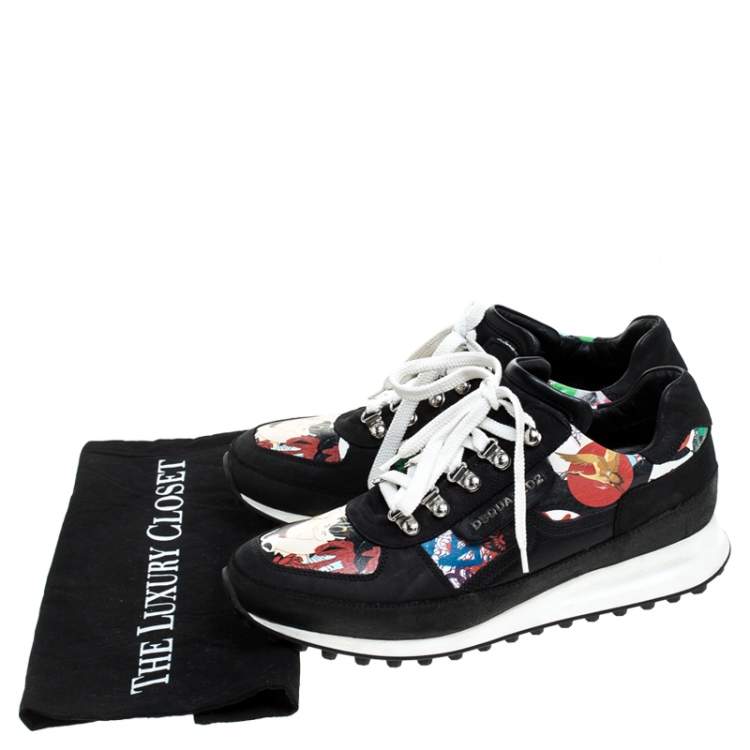 Pre Owned Dsquared2 Multicolor Nubuck And Leather Printed Lace Up Sneakers Size 41