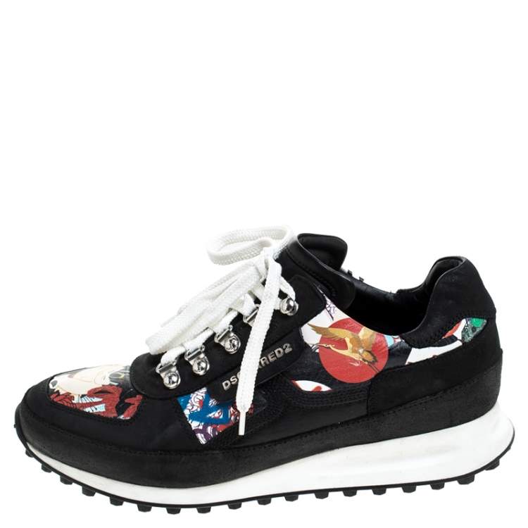 Dsquared2 Multicolor Nubuck And Leather Printed Lace Up Sneakers 