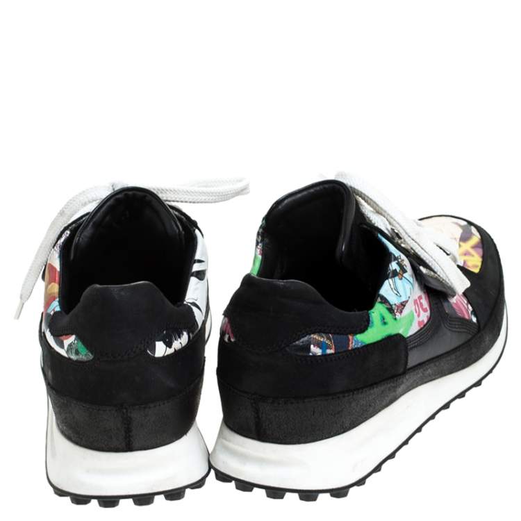 Pre Owned Dsquared2 Multicolor Nubuck And Leather Printed Lace Up Sneakers Size 41