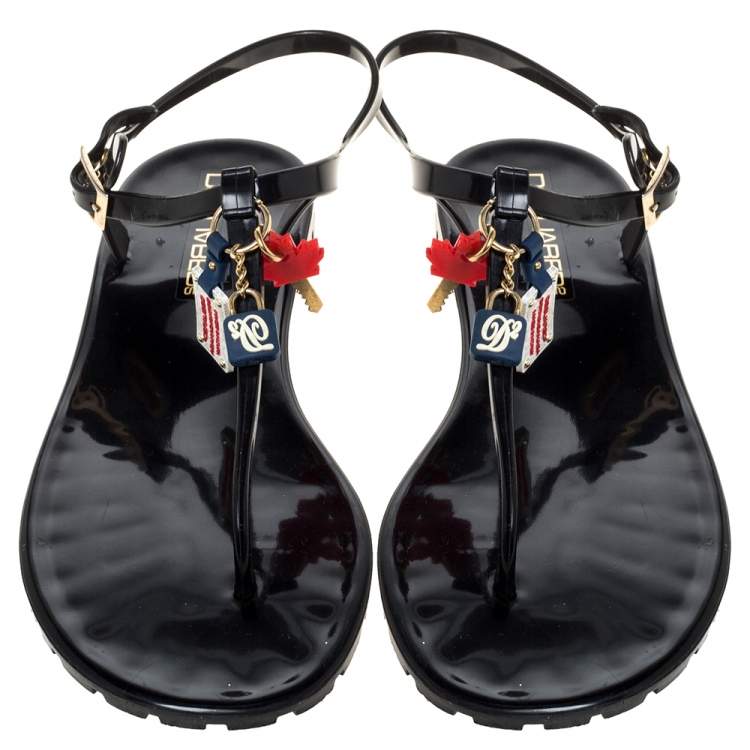Pre Owned Dsquared2 Black Jelly Key Embellishment T-Strap Flats Size 41