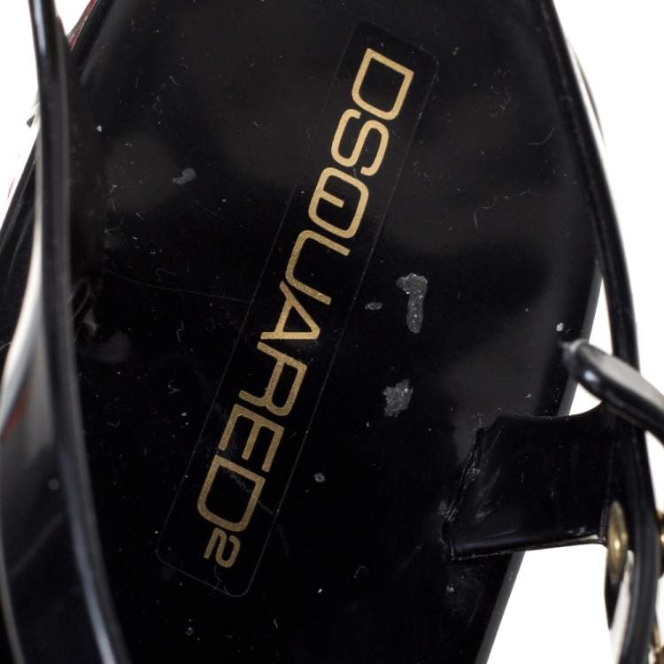 Pre Owned Dsquared2 Black Jelly Key Embellishment T-Strap Flats Size 41