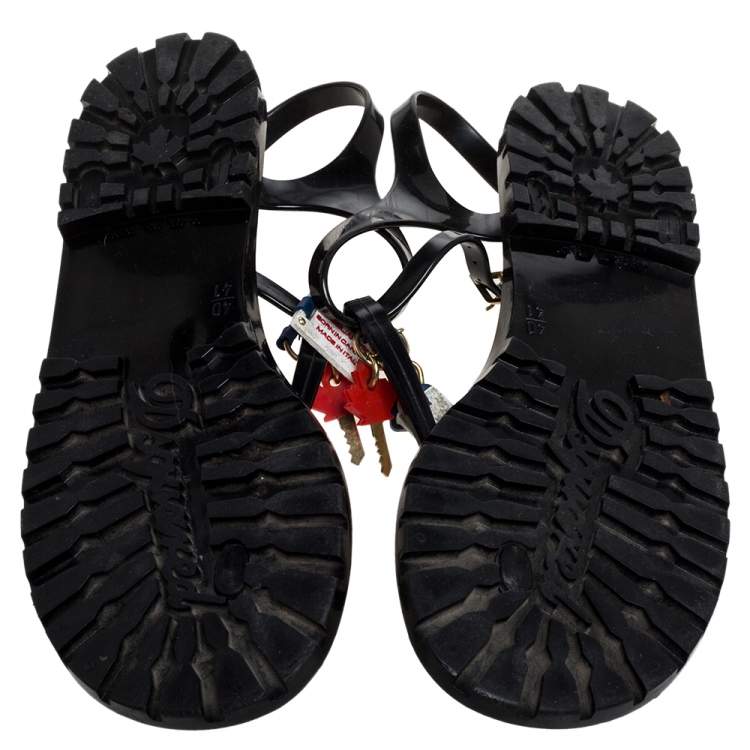 Pre Owned Dsquared2 Black Jelly Key Embellishment T-Strap Flats Size 41