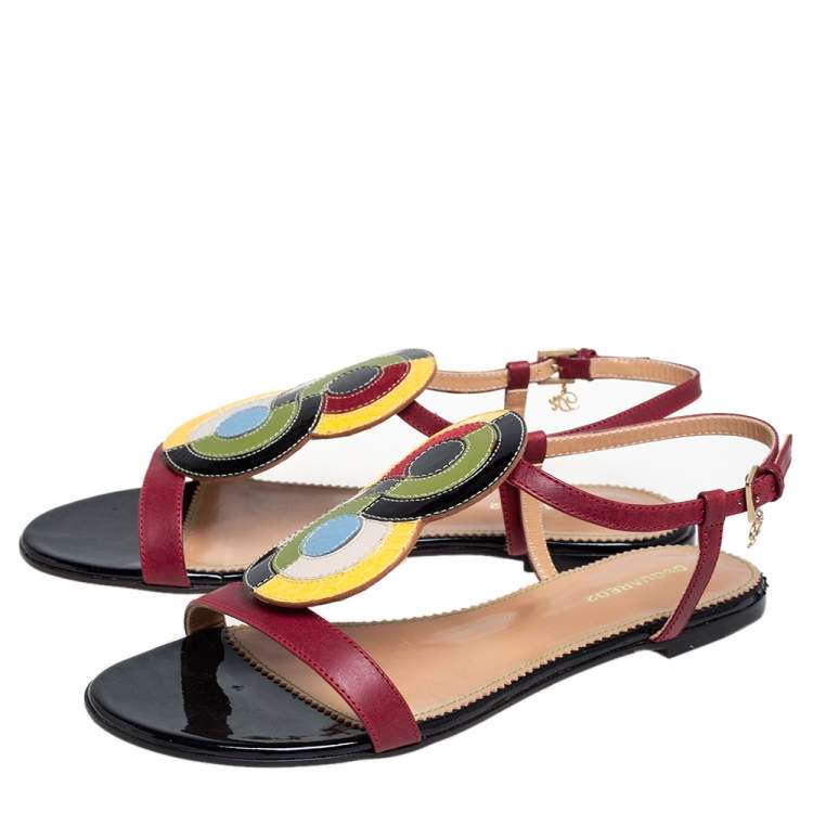 Pre Owned Dsquared2 Multicolor Leather And Patent Ankle Strap Flats Sandals Size 38.5