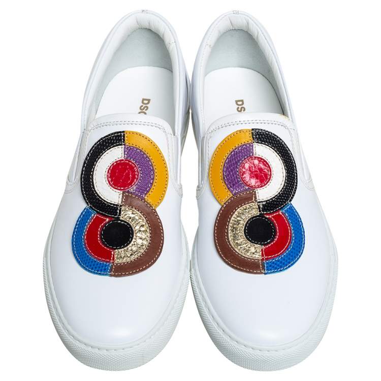 Pre Owned Dsquared2 White Leather Logo Low Top Sneakers Size 40