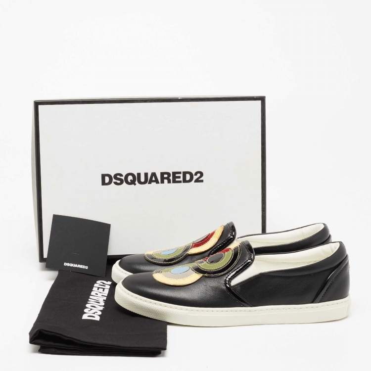 Pre Owned Dsquared2 Black Leather And Python Trim Slip On Sneakers Size 37