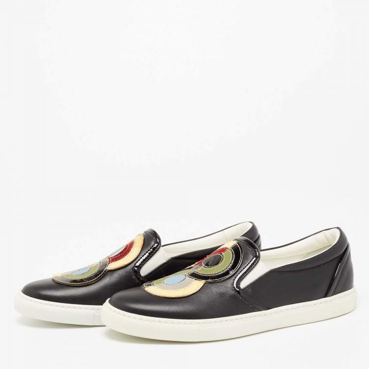 Pre Owned Dsquared2 Black Leather And Python Trim Slip On Sneakers Size 37