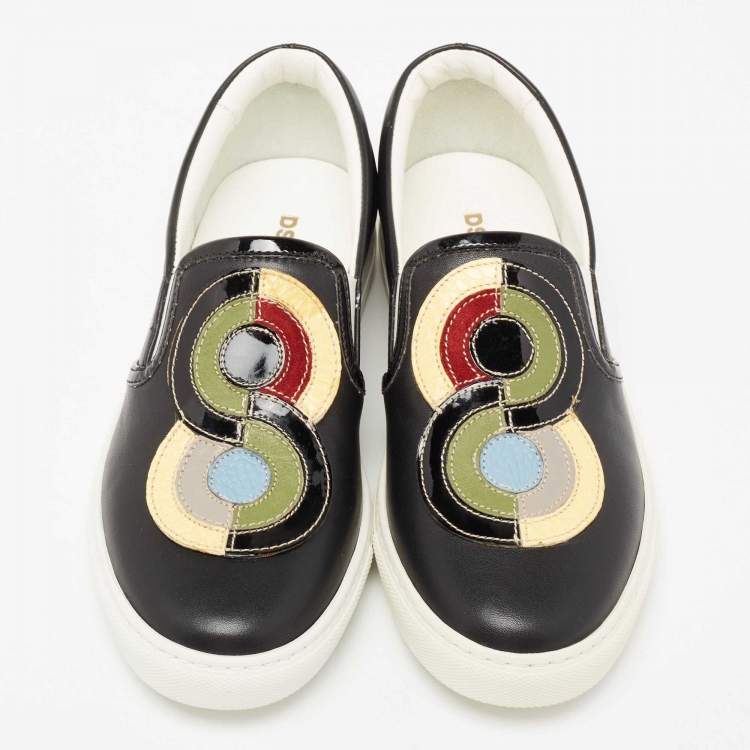 Pre Owned Dsquared2 Black Leather And Python Trim Slip On Sneakers Size 37